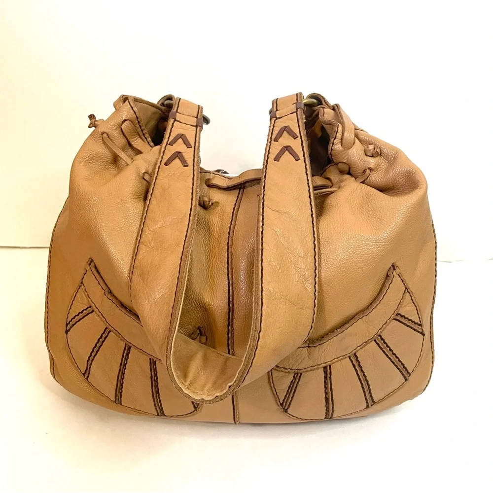 Lucky Brand Genuine Leather Slouchy Hobo Bag Purse Tan - Picture 2 of 8